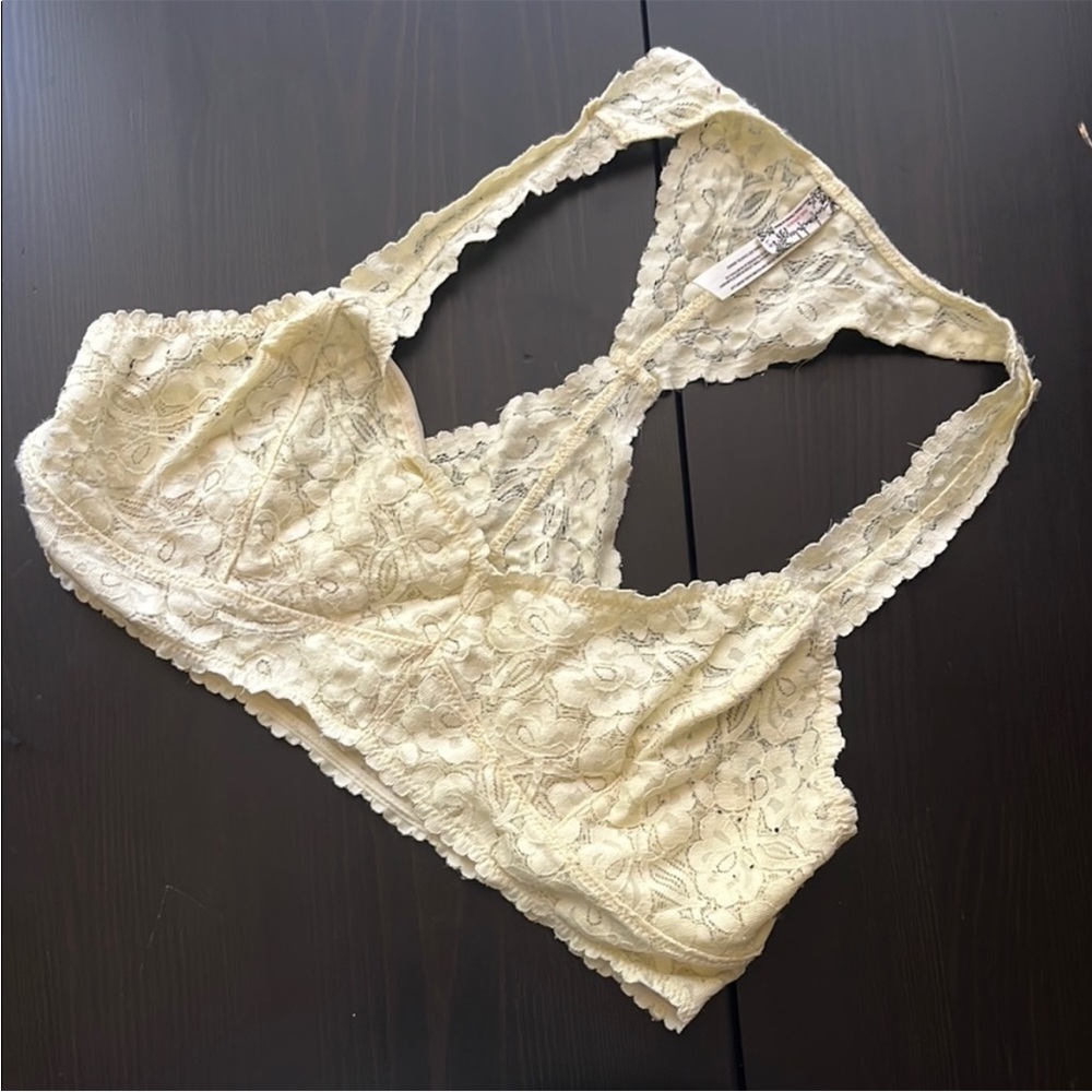 Free People Lace Bralette in Cream Yellow Large Racerback